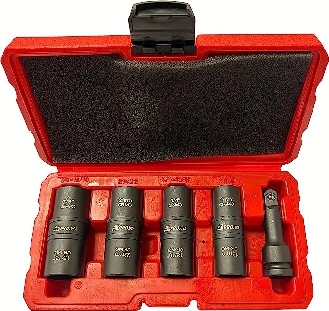 5PC 1/2″ DR. CR-MO» Thin Wall Flip Impact Socket Set, Includes 3″ Extension Bar