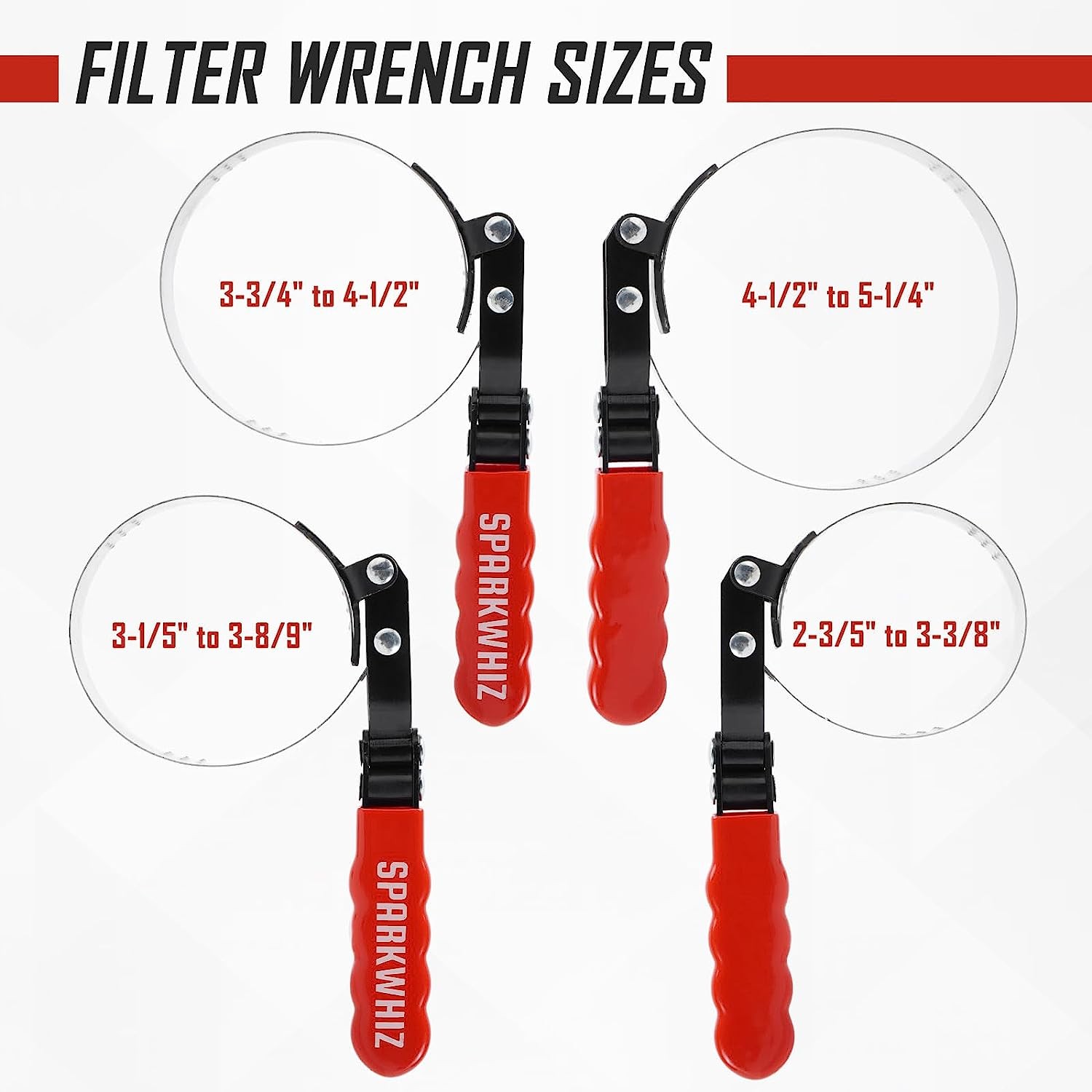 SPARKWHIZ 4 Sizes Oil Filter Wrench Oil Filter Removal Tool Set 2-3/4″ – 5-1/4″