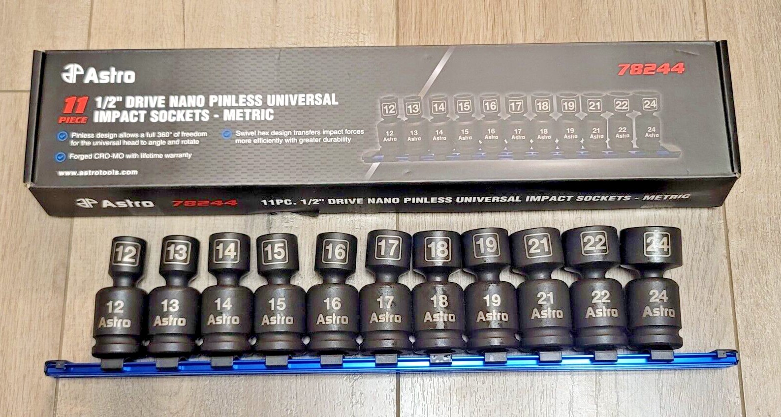 Astro Pneumatic 1/2″ dr Metric Pinless Nano Universal Impact Socket Set #78244