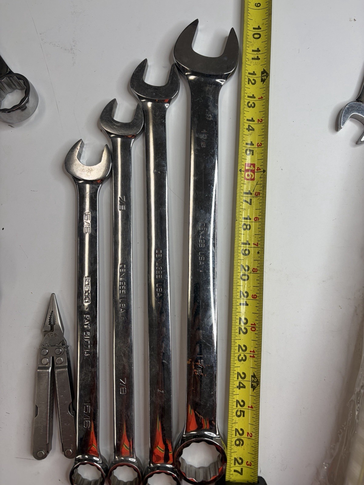 Snap-on SAE Combination Wrench Lot 15/16 7/8 1 1-5/16 + SOG Multi Tool A1738