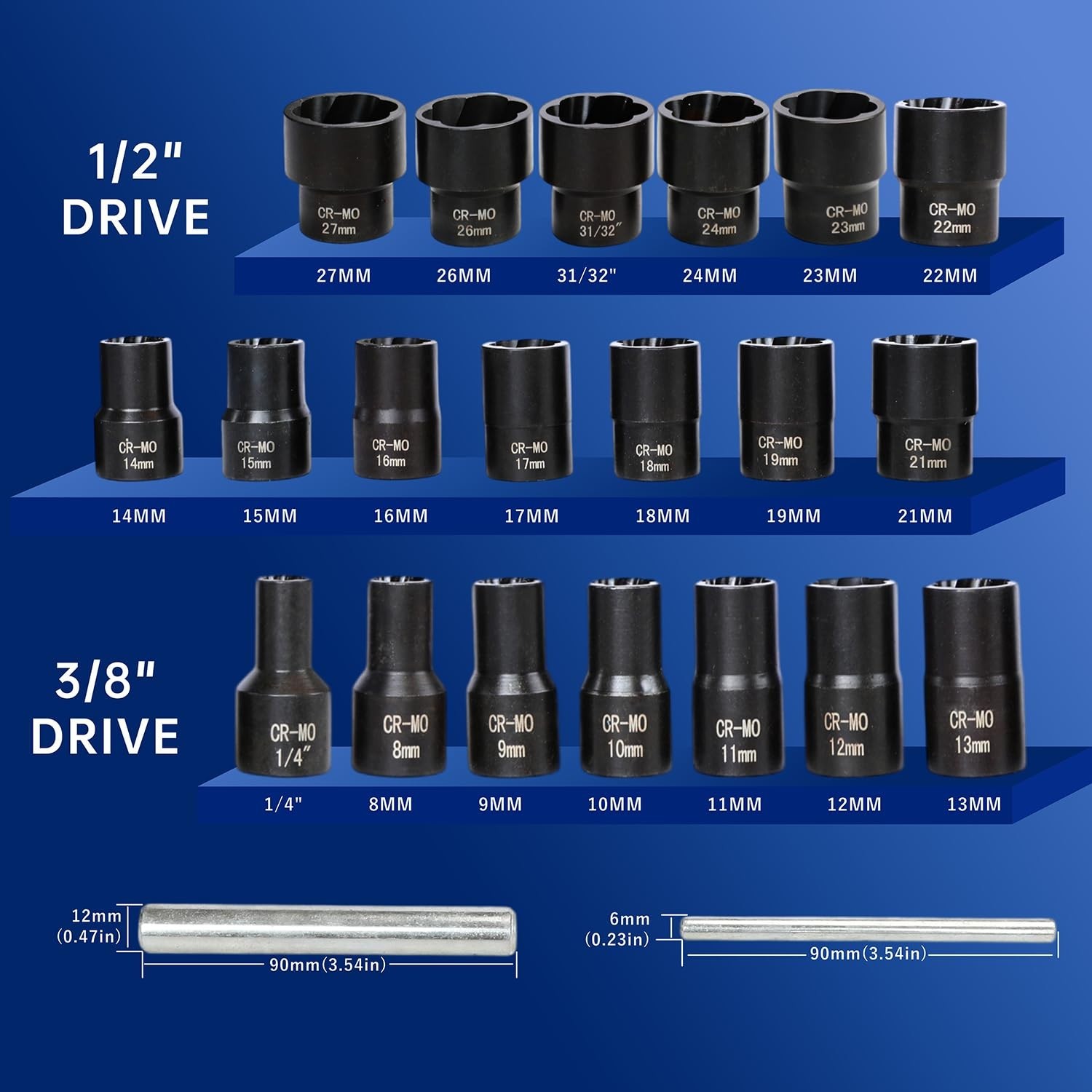 22pcs Metric Bolt Nut Extractor Set 8-27mm Impact Lug Removal Tool Kit for Strip