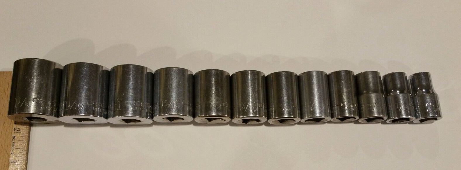 Craftsman Vintage 9 Pc Socket Set 1/2″ Dr 12 Pt Shallow 5/8″ to 1 1/8″ G USA
