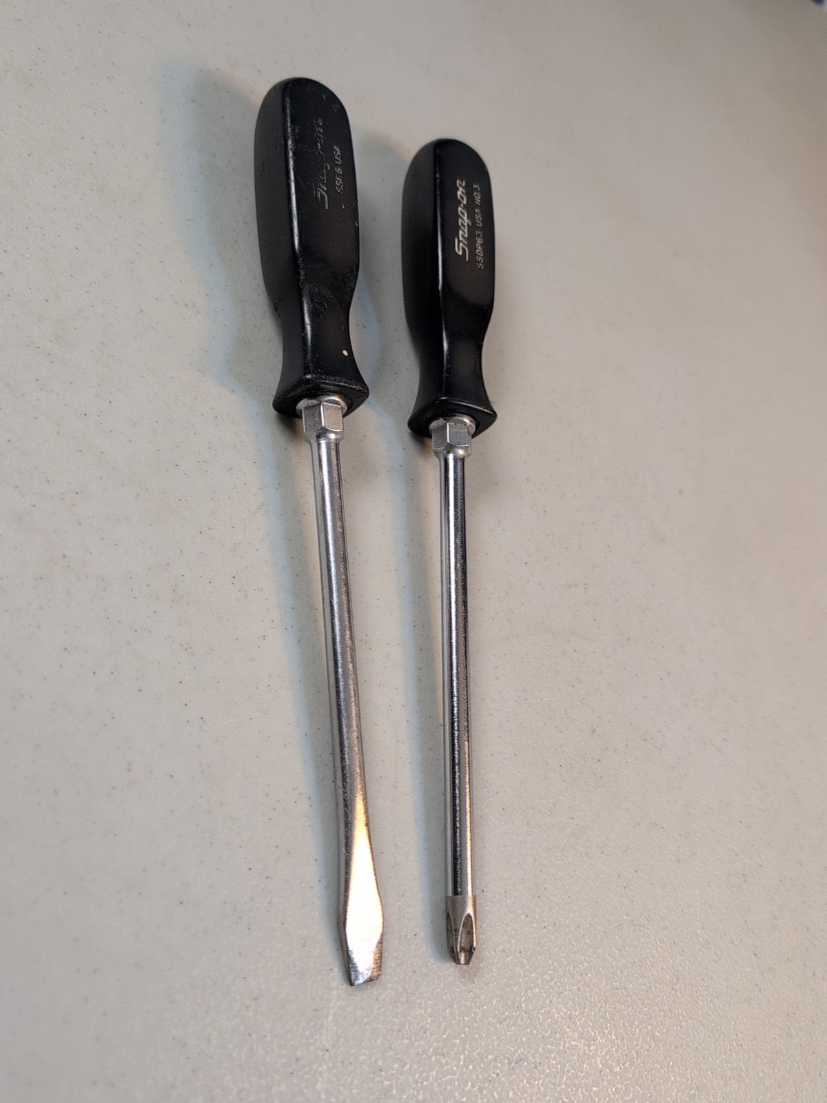 Snap-On SDDP63 No. 3 Phillips Screwdriver & SDD6 Flat Slotted Black Handle USA