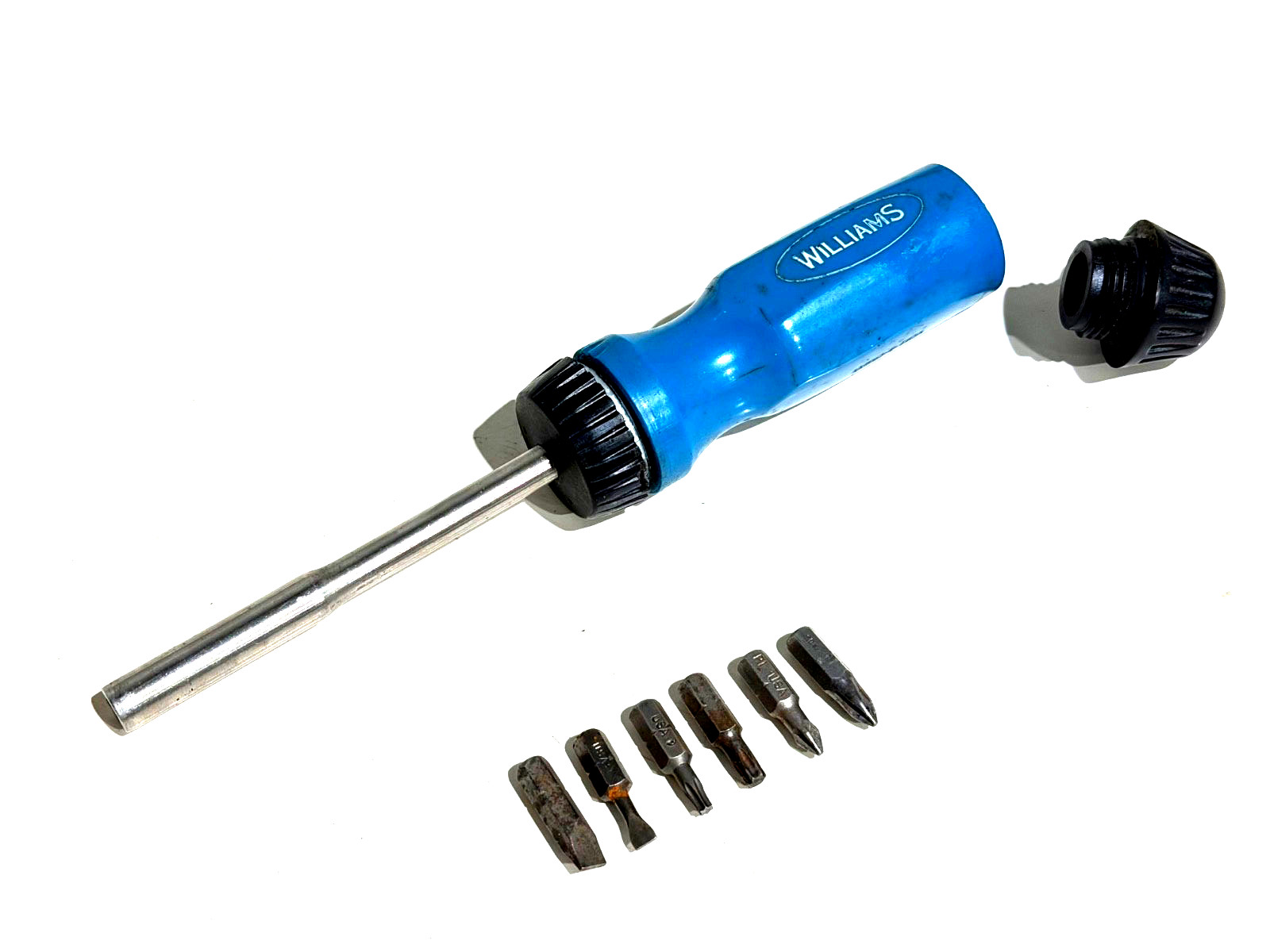 WILLIAMS TOOLS MAGNETIC RATCHETING SCREWDRIVER w/ BITS, WRS-1, USA