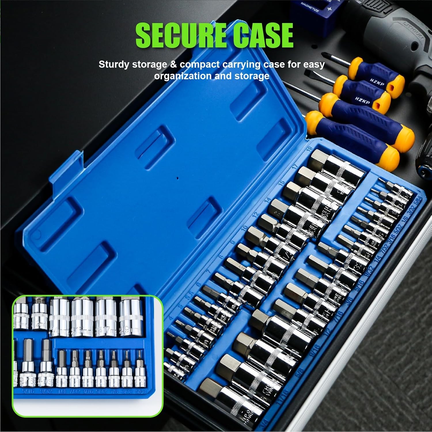 32 Piece Allen Socket Set, 1/4″, 3/8″, & 1/2″ Drives Hex Bit Socket Set, Include
