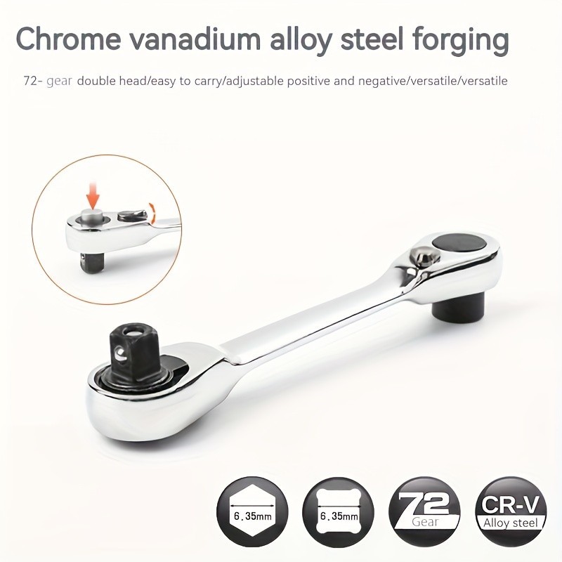 72-Tooth Dual Head Mini Ratchet – 2-in-1 Quick Release Right Angle Wrench 1/4″ D