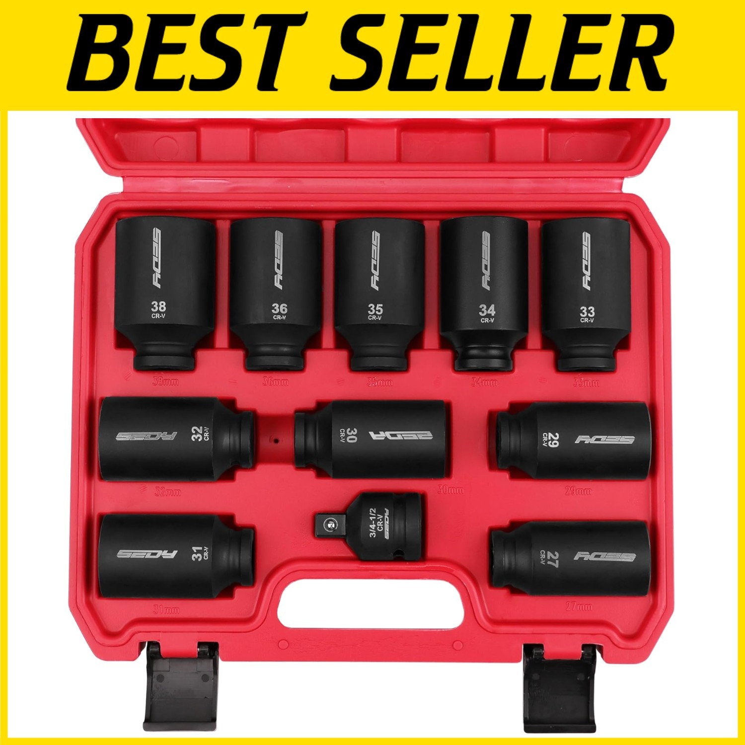 11-Piece Metric Deep Impact Socket Set 1/2 Drive Jumbo Sizes-