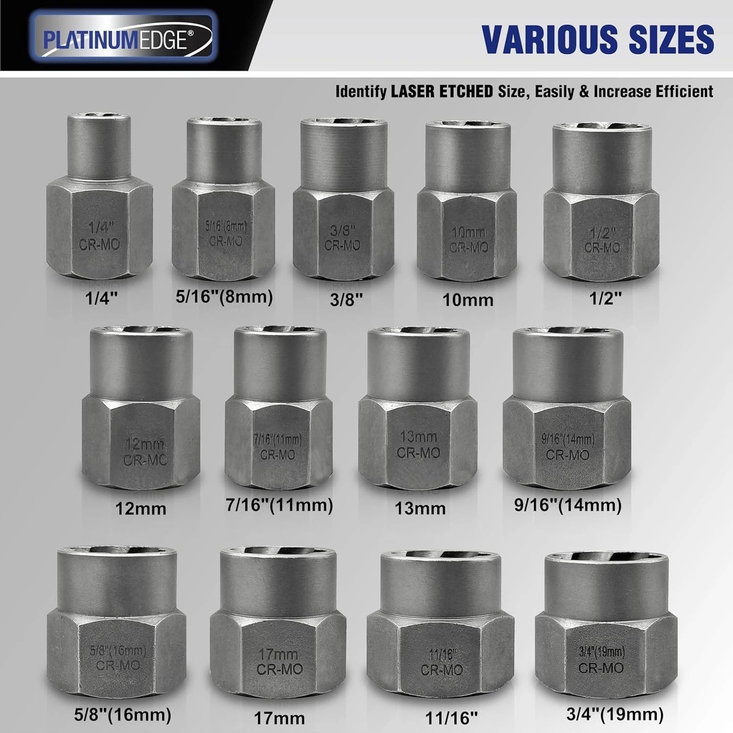 Durable 13-Piece Chrome Molybdenum Bolt & Nut Remover Set for Easy Extraction