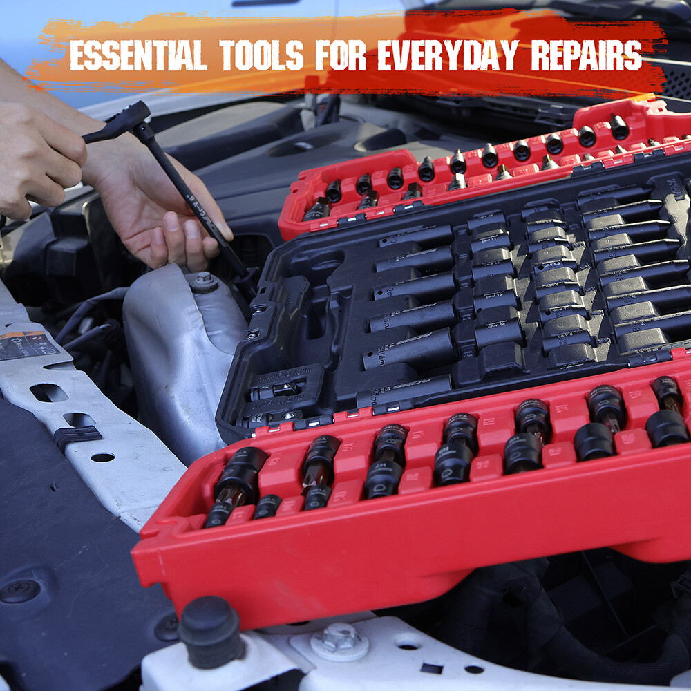 73PC Hex Torx Bit Impact Socket Set SAE Metric Deep Shallow Ratchet Adapters