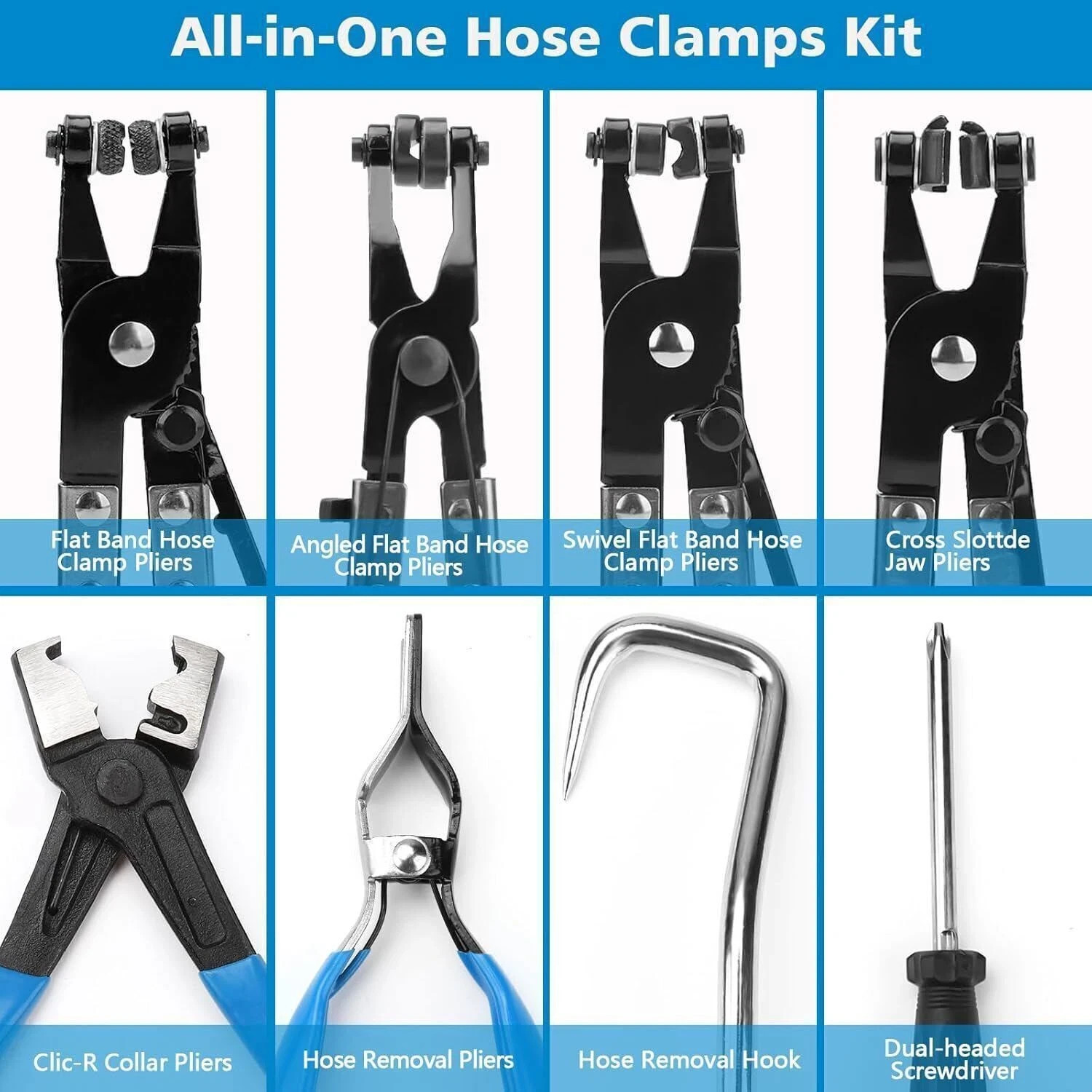 9PC Wire Hose Clamp Clip Pliers Set Swivel Jaw Fuel Oil Water Hose Auto Tool Kit