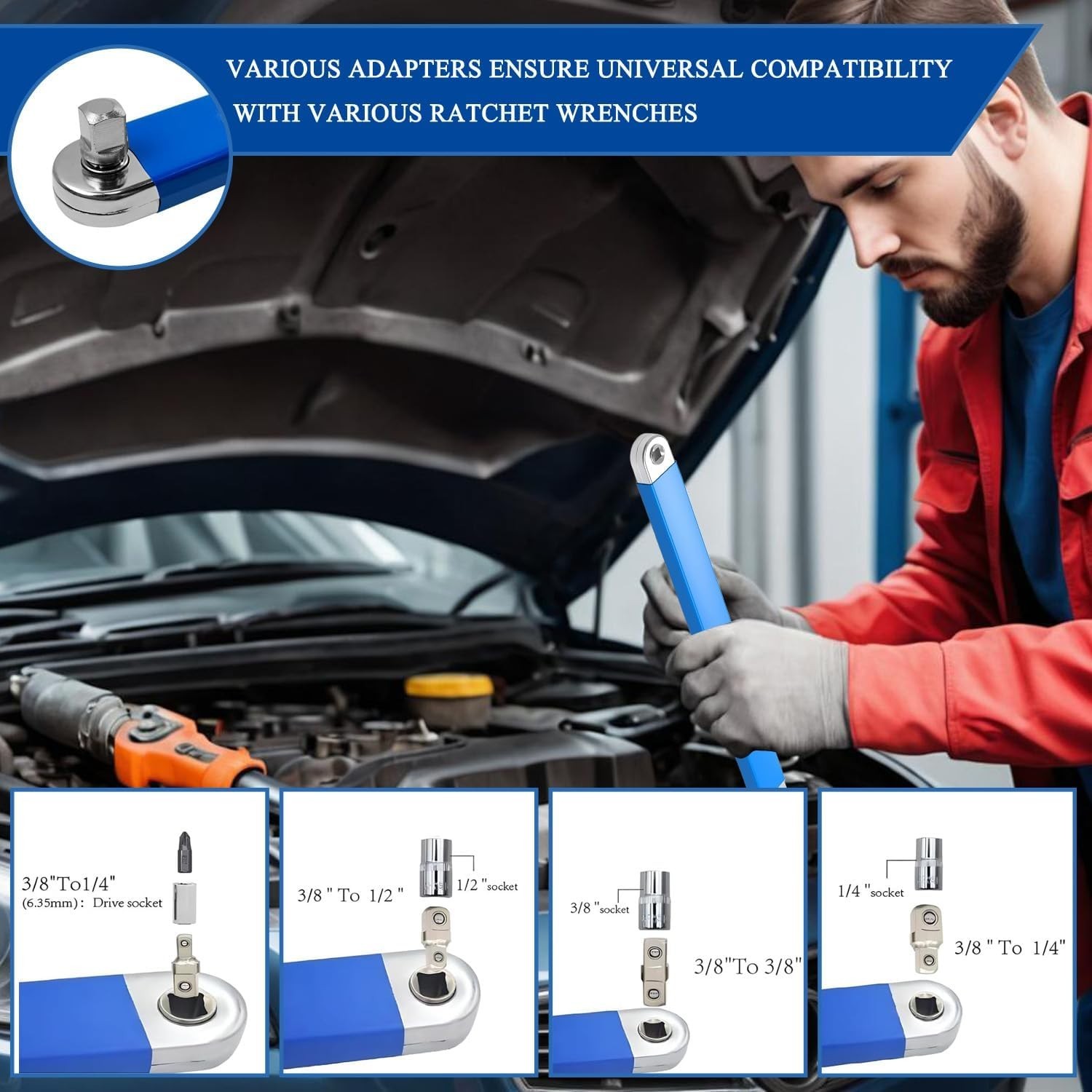 Universal 15.4-Inch Extension Wrench Set for Automotive Repairs in Tight Spaces