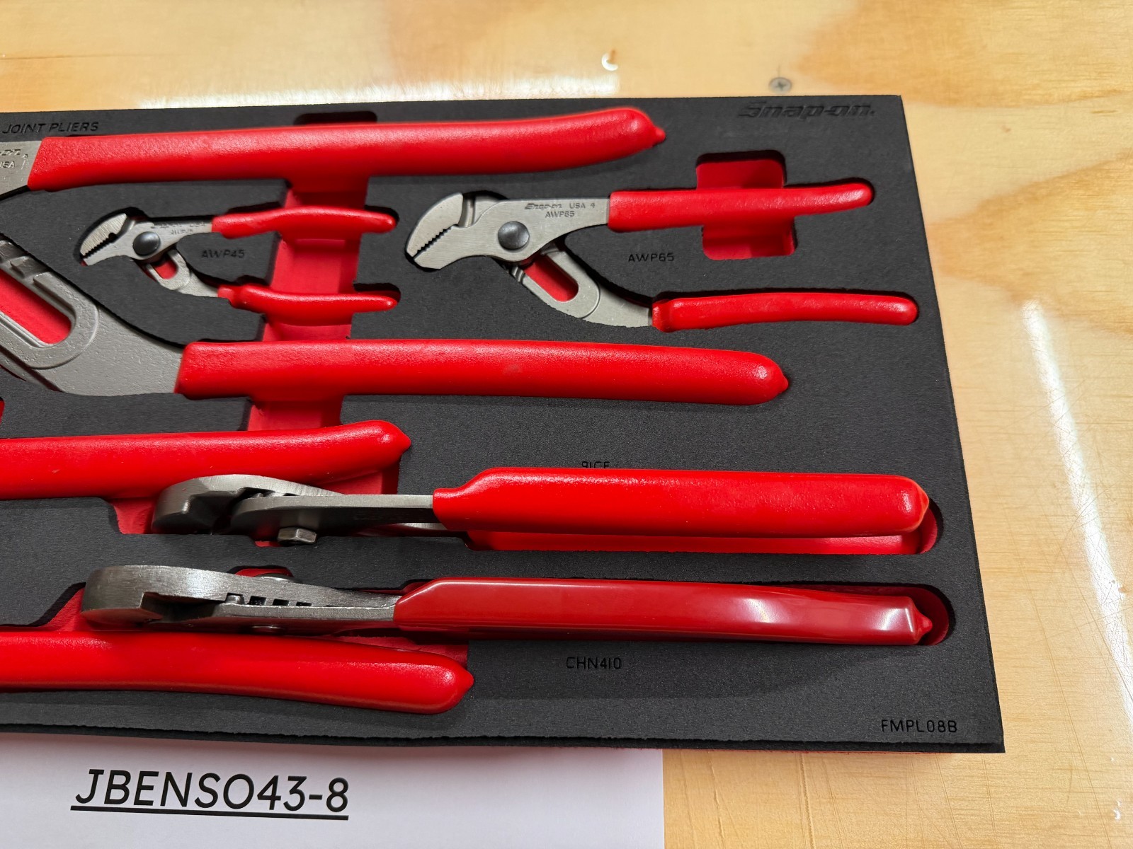 Snap-on Tools USA NEW RED 6pc Adjustable Joint Pliers Foam Set PLAJ600FR