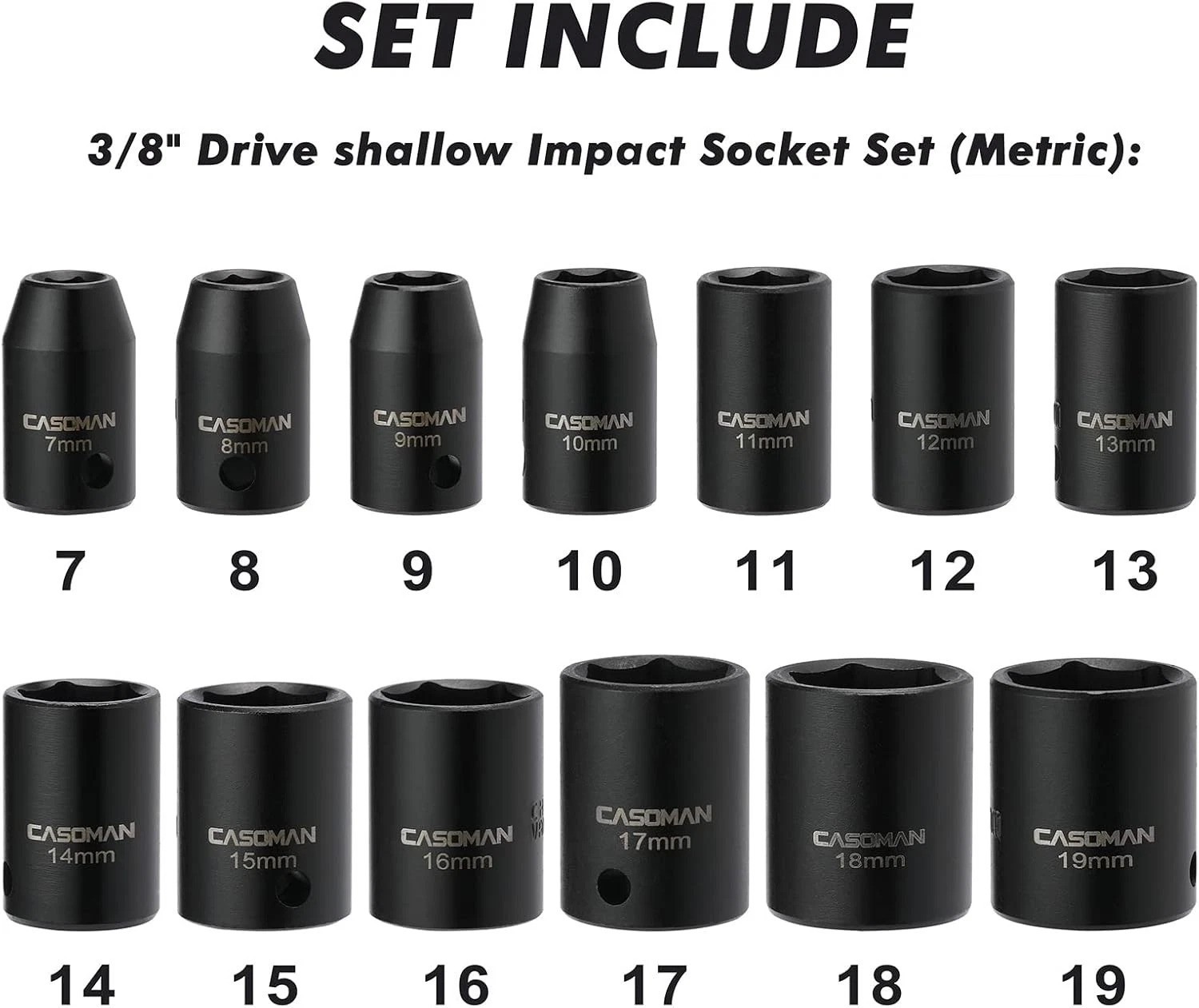 Heavy-Duty 13-Piece 3/8-Inch Drive Socket Set with Laser Etched Size Markings