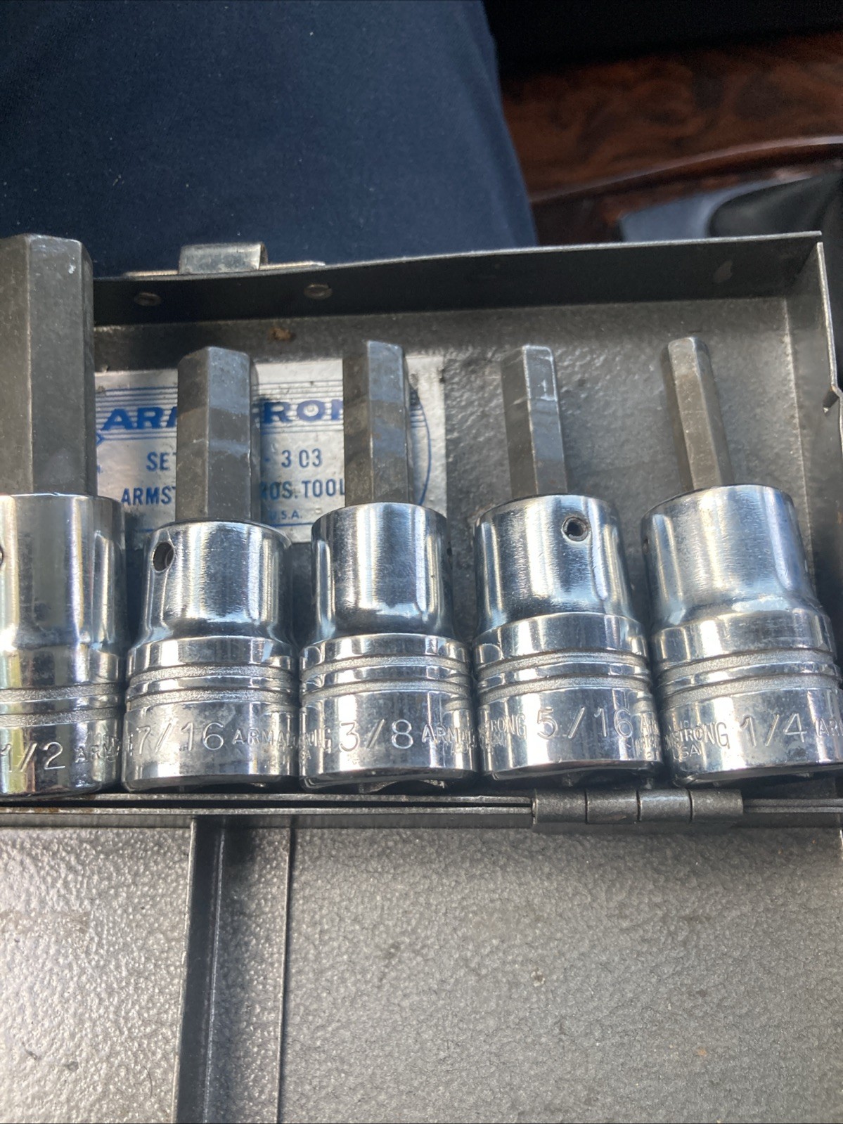 Vintage Armstrong 1/2″ Drive 7pc Hex Key Socket Set 16-303 USA 1/4″-5/8″.-E