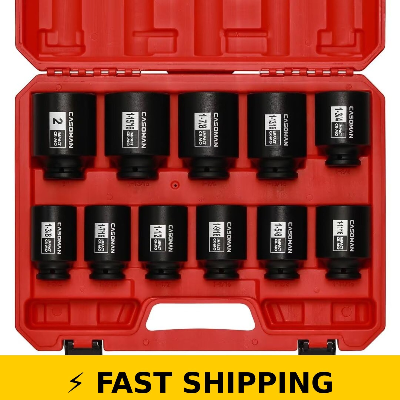 CASOMAN 11PCS 1/2-Inch Drive Impact Socket Set, SAE