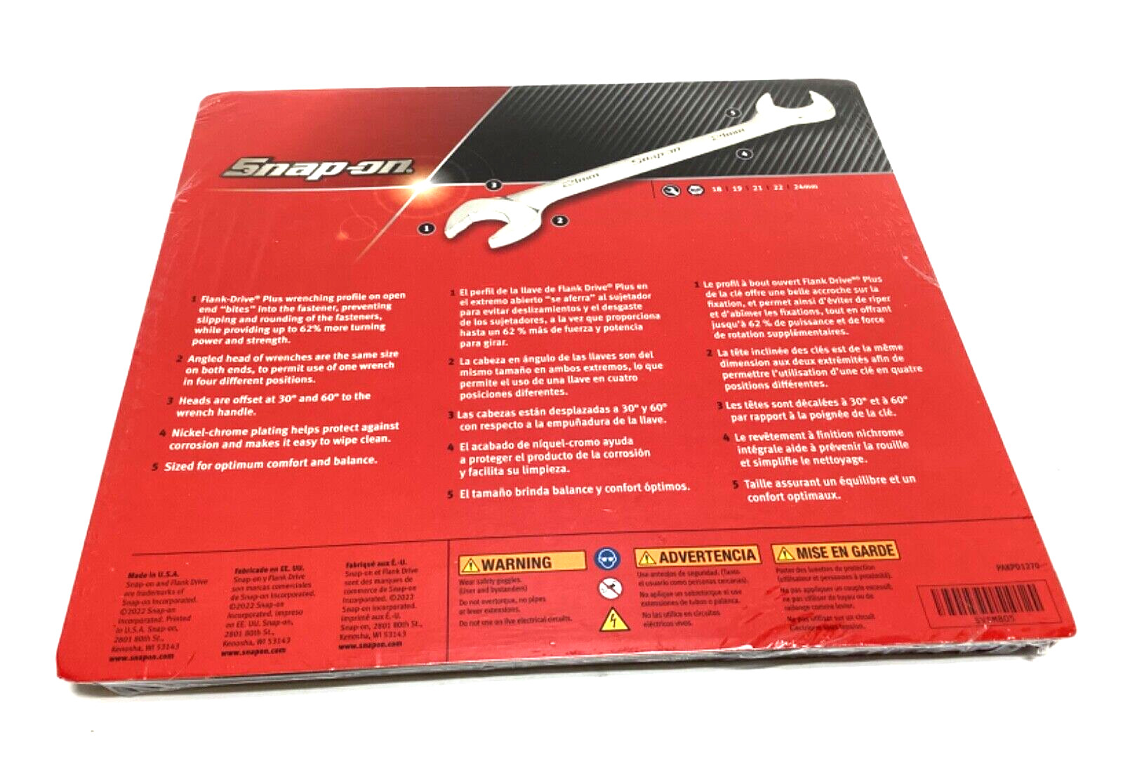 NEW Snap-on™ 18 19 21 22 24 mm SVSM805 Flank Drive Plus Angled Head Wrench Set