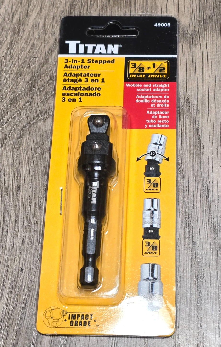 Titan Tools 49005 3-in-1, 1/4 Hex to 3/8 & 1/2″ dr Stepped Impact Socket adapter