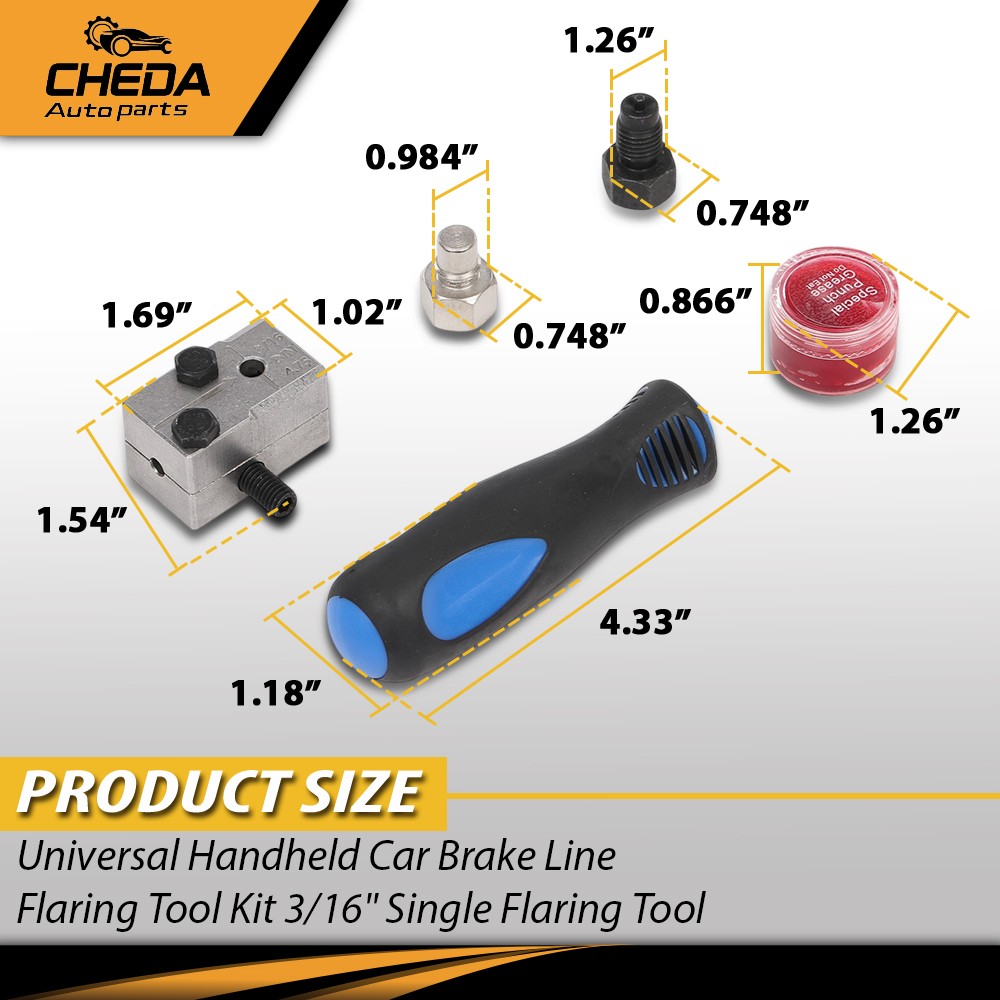 Universal Handheld Car Brake Line Flaring Tool Kit 3/16» Single Flare W/Storage