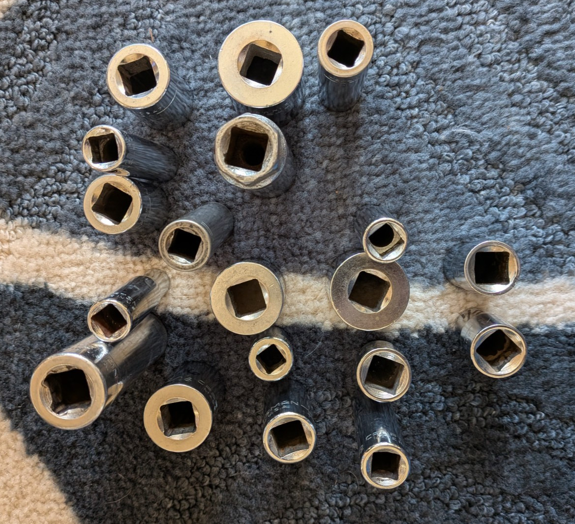 Vintage Craftsman Lot Of 19 SAE 3/8” 1/2″ Drive V-VV- sockets 6Pt 12pt