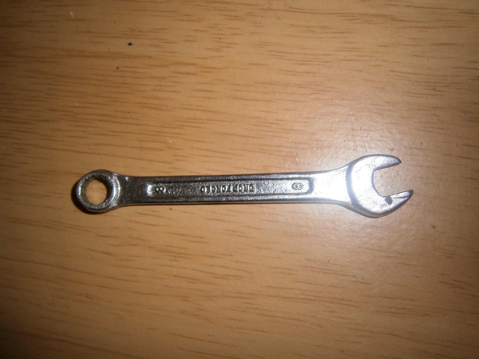 Vintage silver tone spanner. 8mm both ends.(E6b)