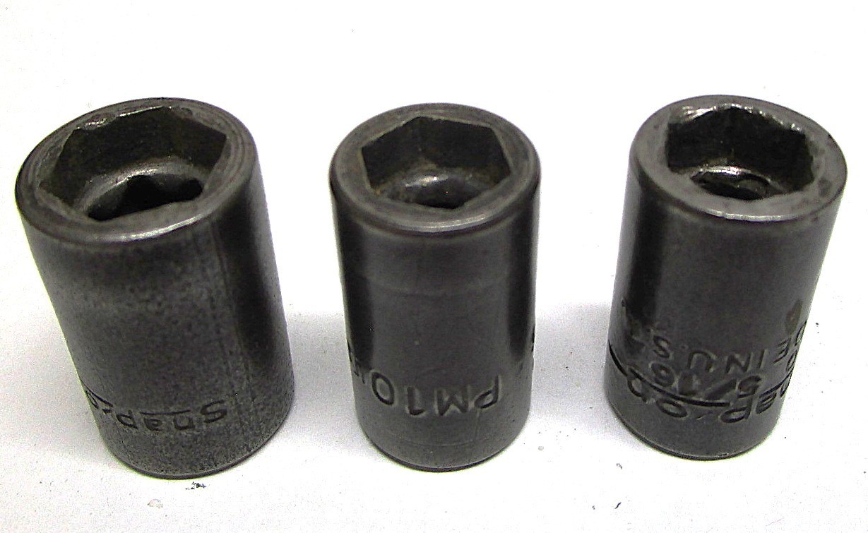 Snap-on USA 1/4″ Drive 3/8″ PM12 & (2) 5/16″ PM10 6pt Shallow Sockets Vintage
