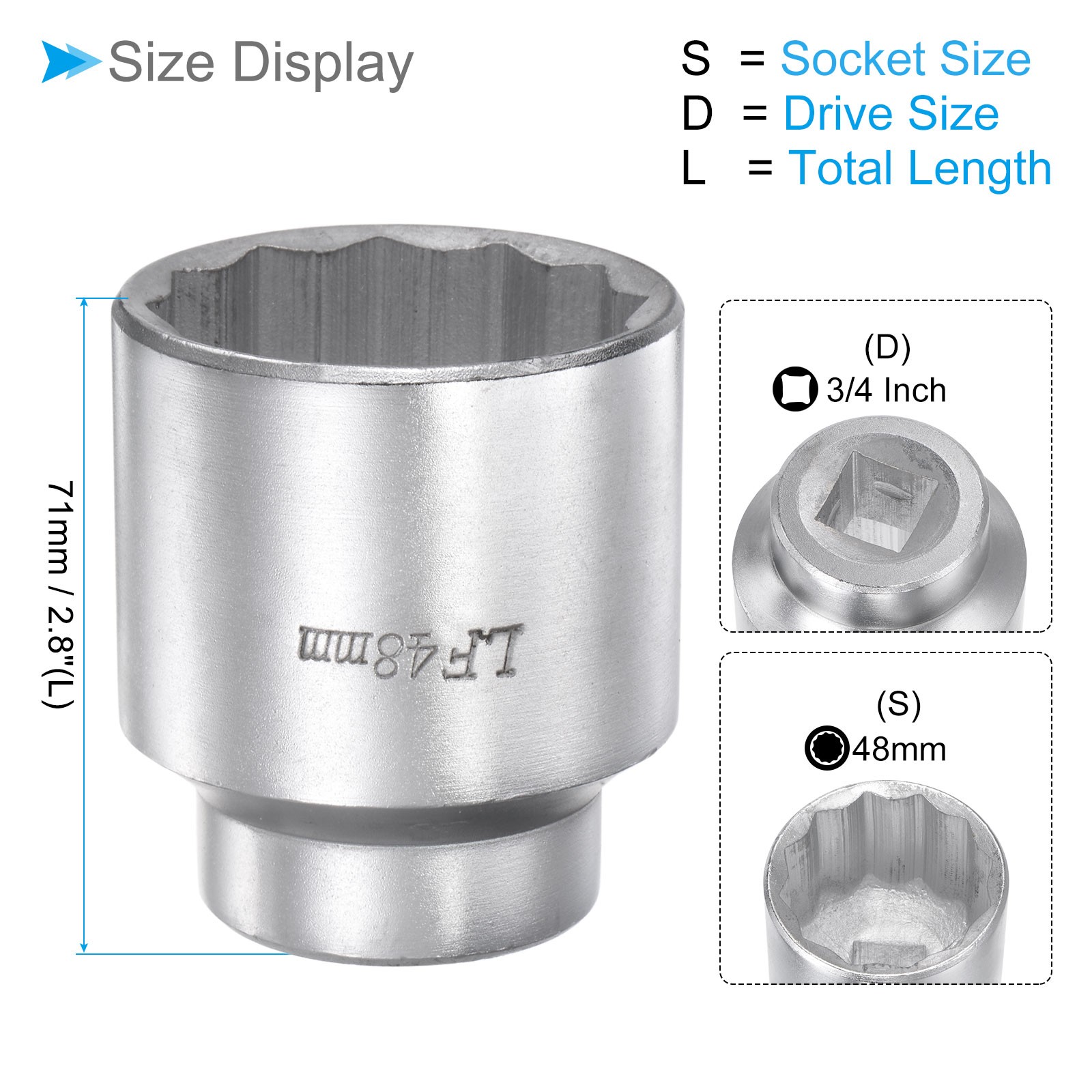 12-Point Impact Socket 3/4-Inch Square Drive 48mm Socket Alloy Steel