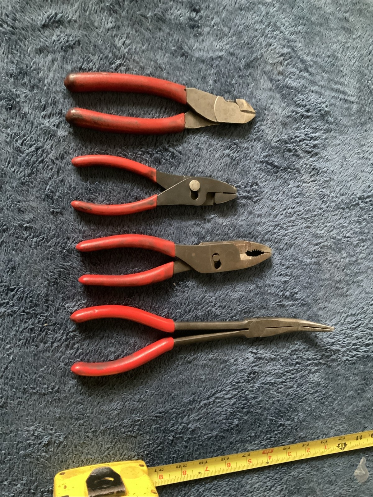 Snap On 4pc Pliers Set……one Can’t See Logo….and One Not Sure If Bent Handle….