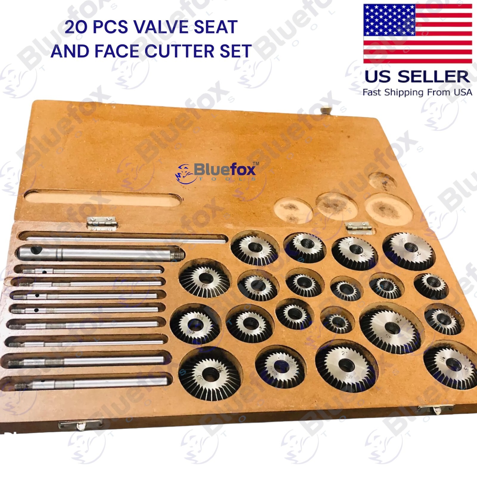 VALVE SEAT & FACE CUTTER SET OF 20 PCs FOR AUTOMOTIVE INDUSTRIES (WOODEN BOX)