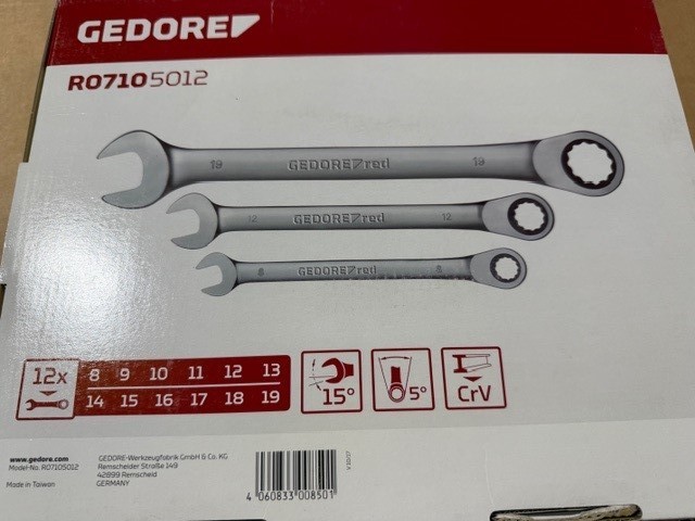 Gedore RED 3300850 R07105012 Combination Ratchet Wrench Set 12 Pc. 8-19 mm – NEW