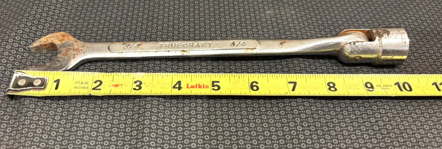 Vintage! Truecraft SAE 3/4″ 12 Point Flex Head Wrench Socket and 3/4″ Open End