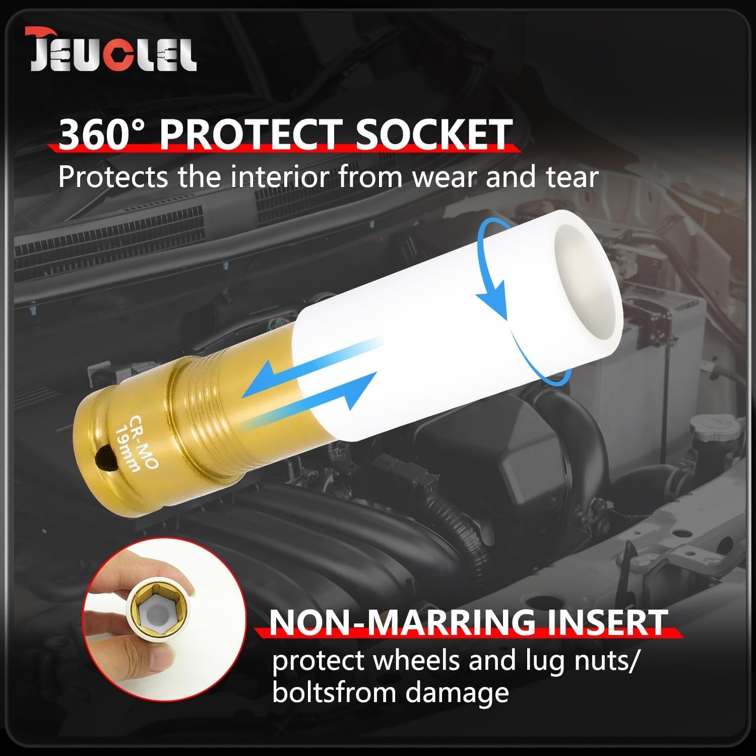 19mm Alloy Steel Impact Socket w/ Scratch-Resistant Sleeve for Wheels & Lug Nuts