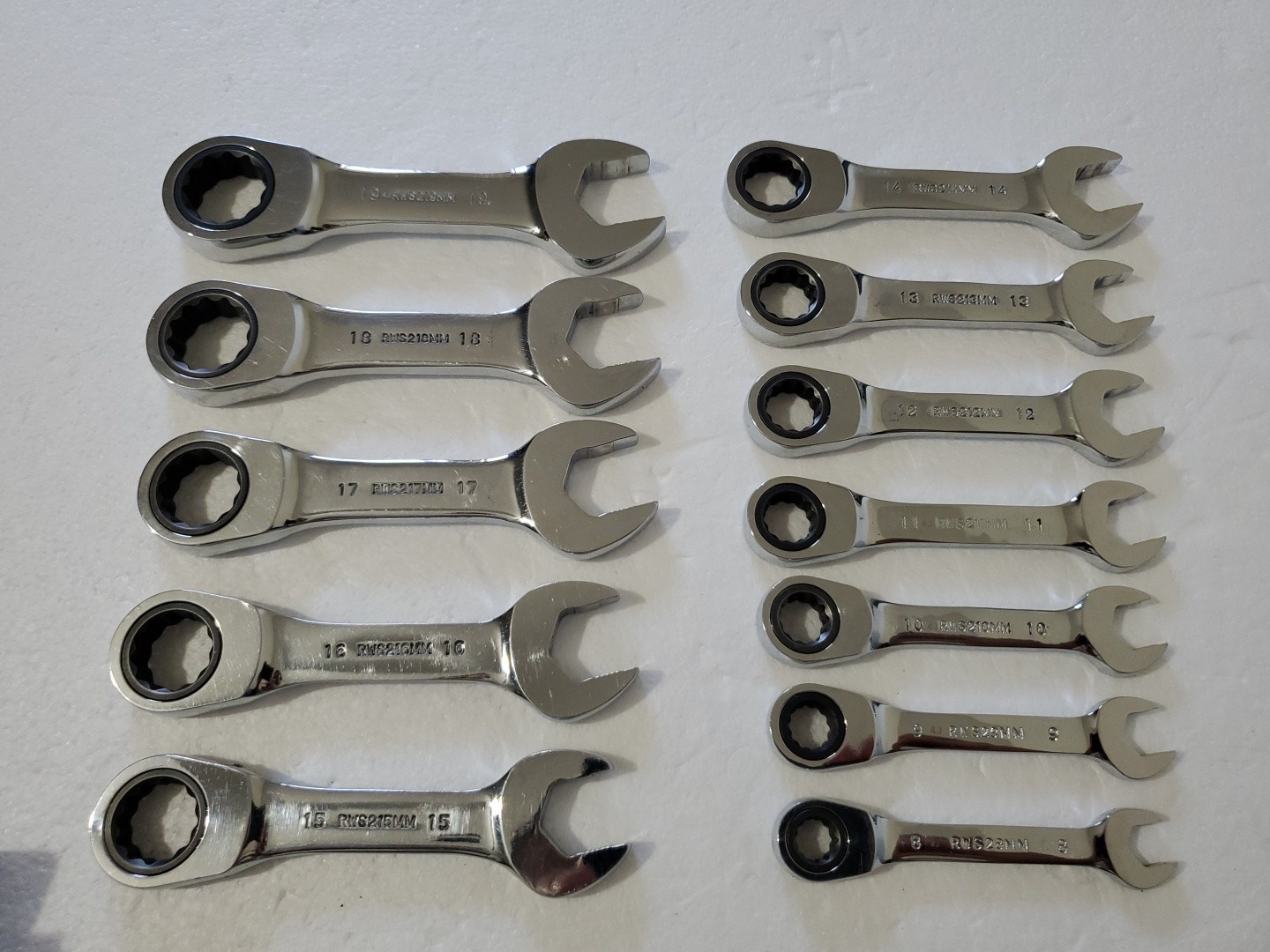 Mac Tools RWS 8mm-19mm Stubby 12-Point Ratcheting Wrench Set of 12