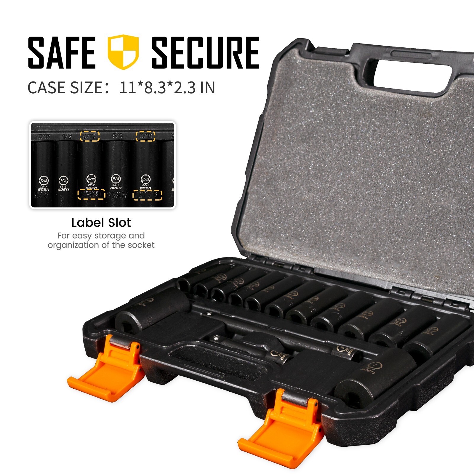 Boen 35 Pieces Impact Socket Set, 1/2 Inch Drive & 3/8 Inch Drive SAE & Metric