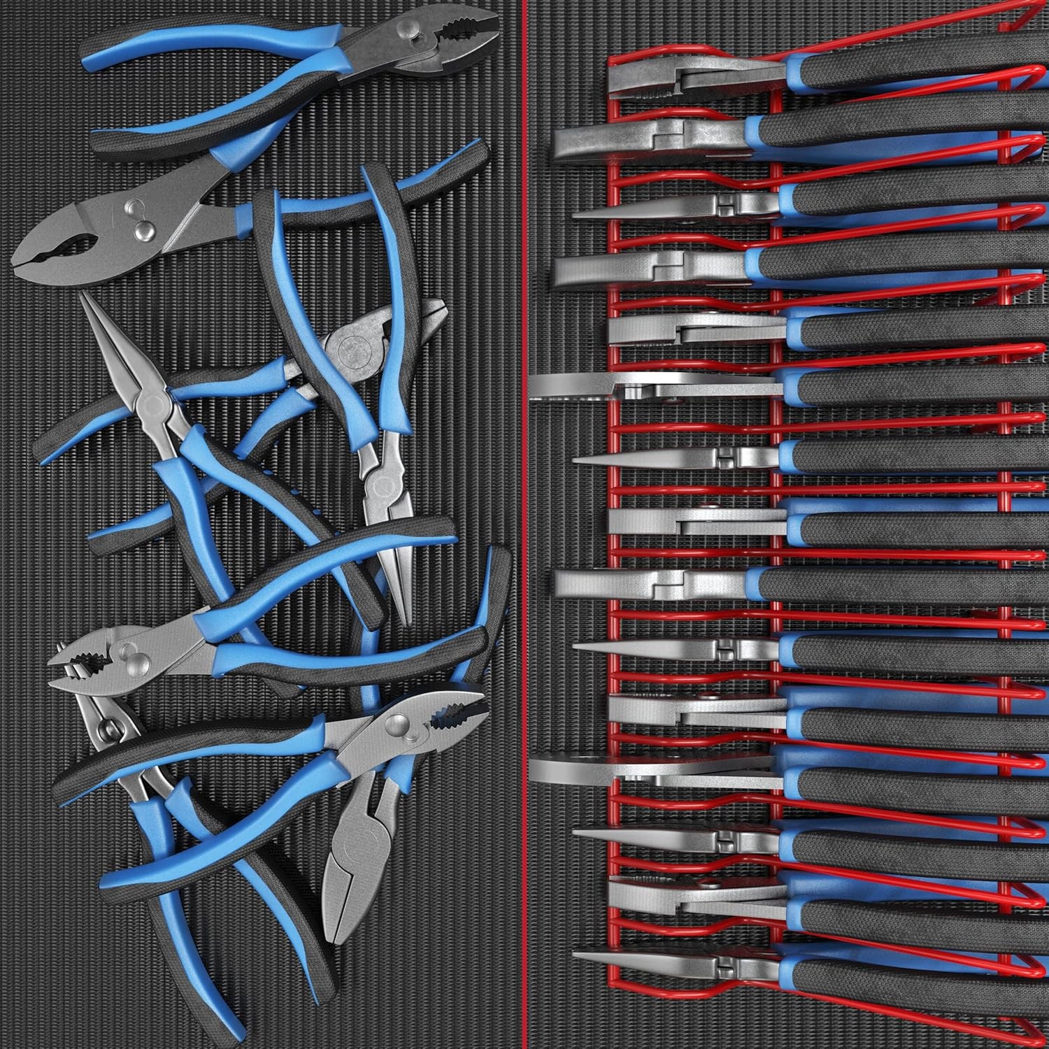 Olsa Tools Plier Rack – Red Organizer for Tool Box Drawer 16 Slots,