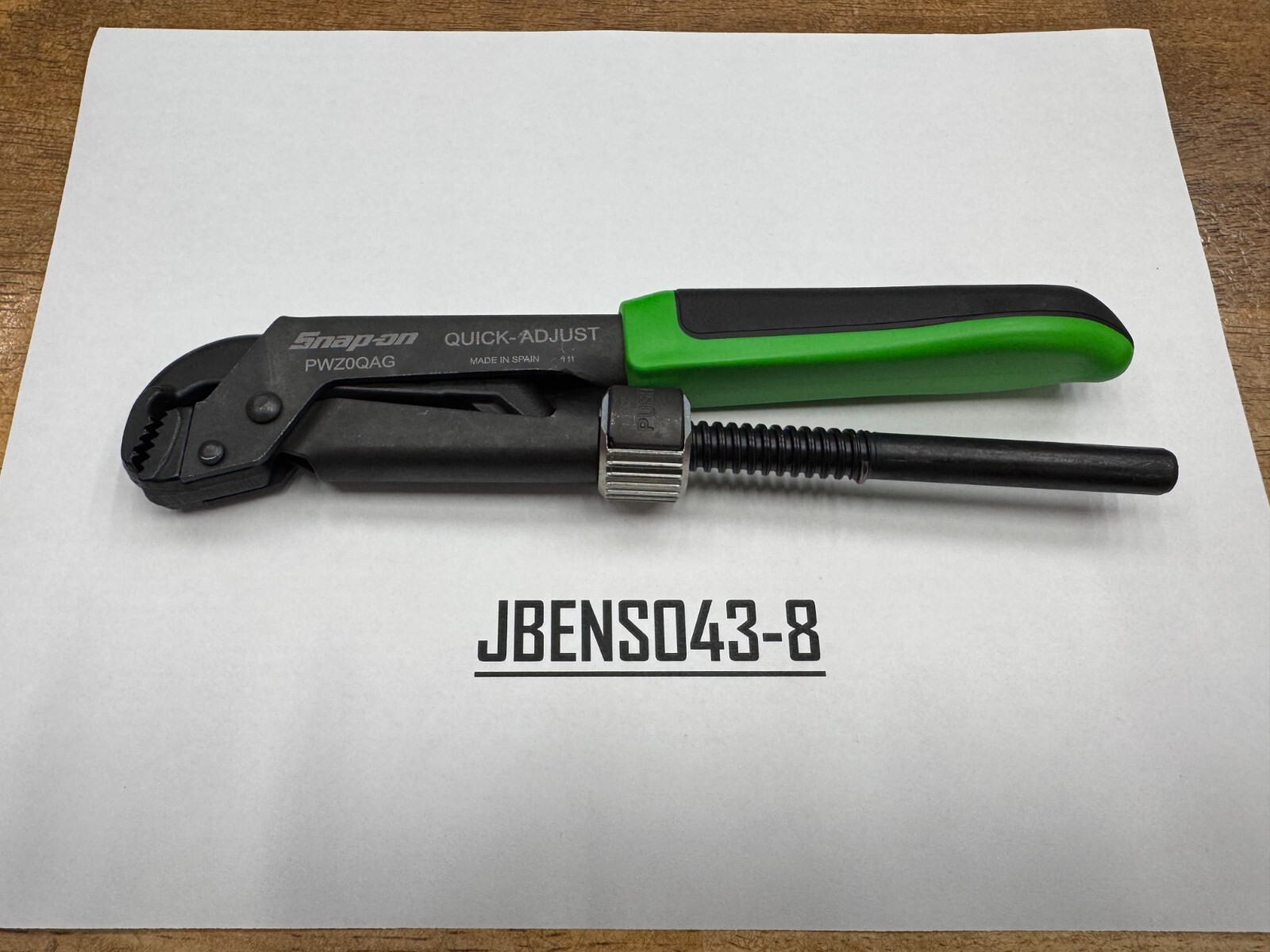 Snap-on Tools NEW GREEN 8-5/8″ Soft Grip Quick Adjust Pliers Wrench PWZ0QAG
