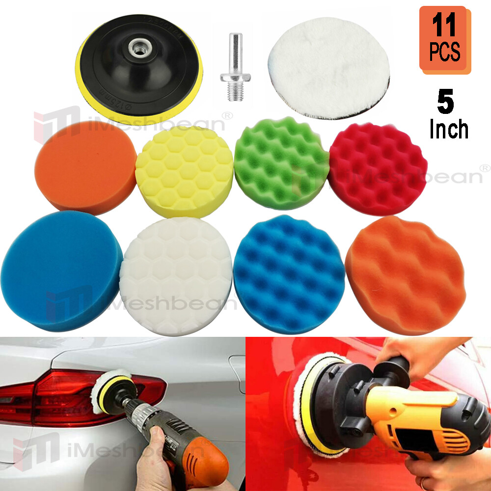 11Pc 5 In Polishing Pads Sponge Woolen Waxing Buffing Pad Kits M14 Drill Adapter