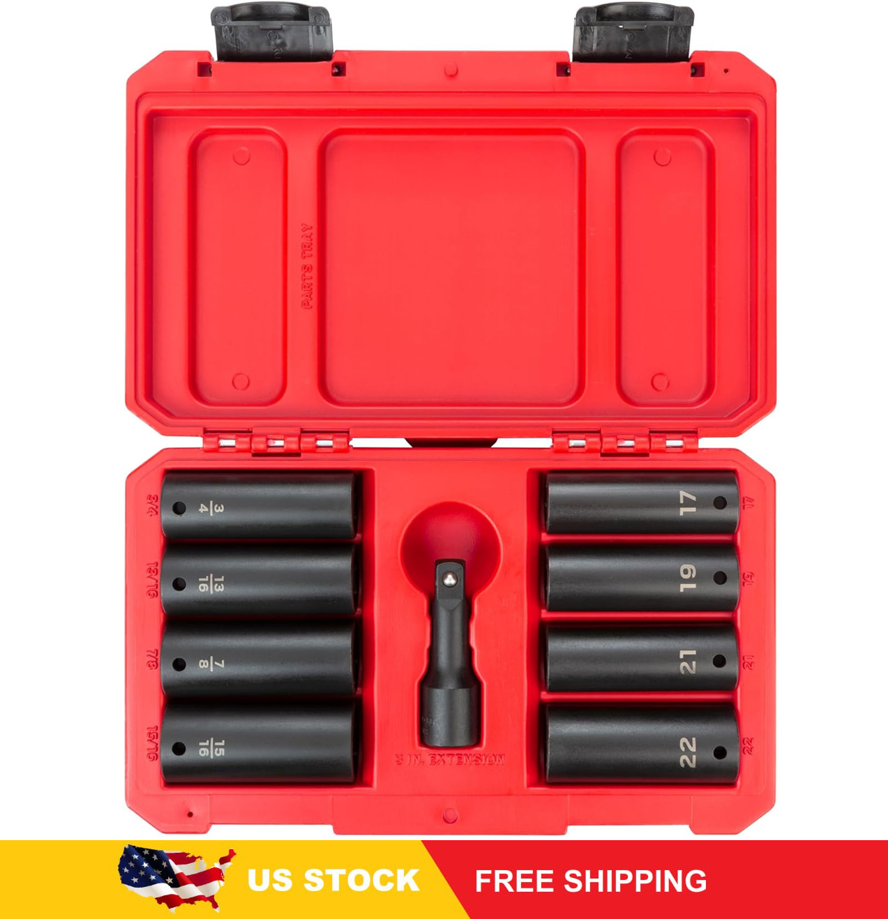 TEKTON 1/2 Inch Drive Deep Impact Lug Nut Socket Set with Case, 9-Piece