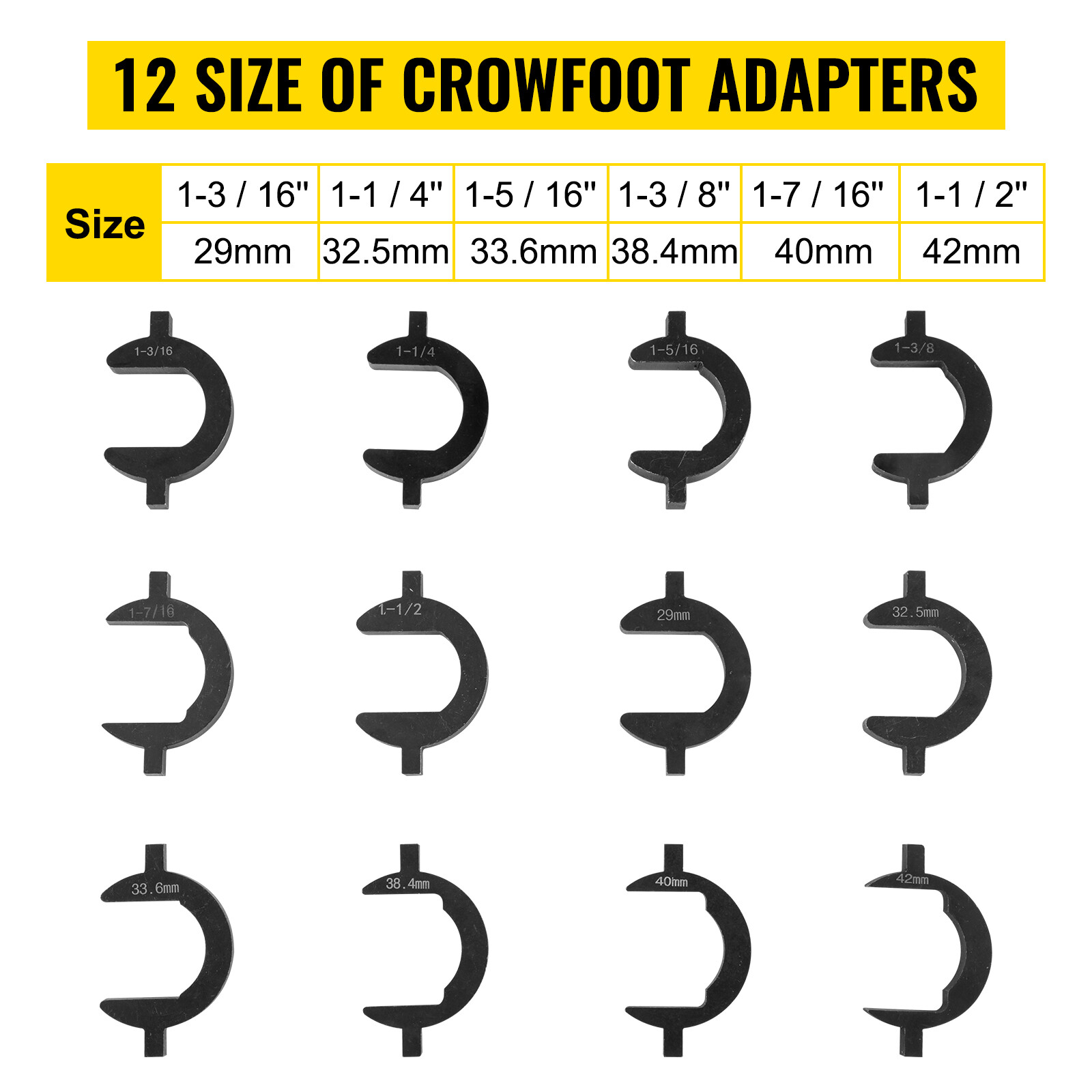 VEVOR 13pc Inner Tie Rod Removal Tool Kit with 12 SAE & Metric Crowfoot Adapters