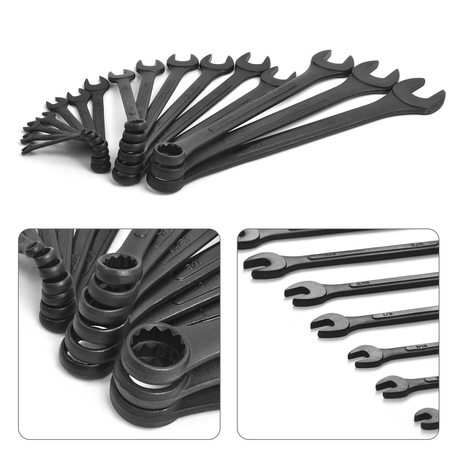 16pcs Combination Wrench Set SAE 1/4″ to 1-1/4″ with Roll Up Pouch Raised Panel