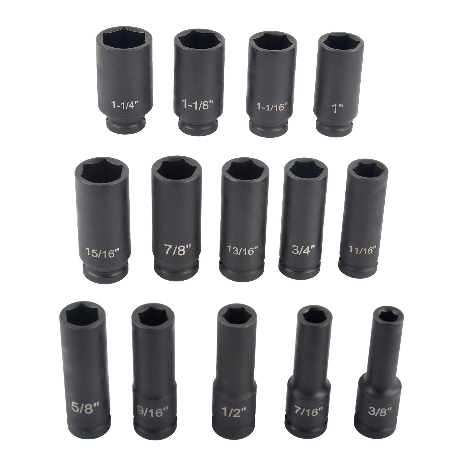 14PCS 1/2″ Drive Deep Shallow Impact Socket Set 6 Point, CR-V, 3/8″ to 1-1/4″