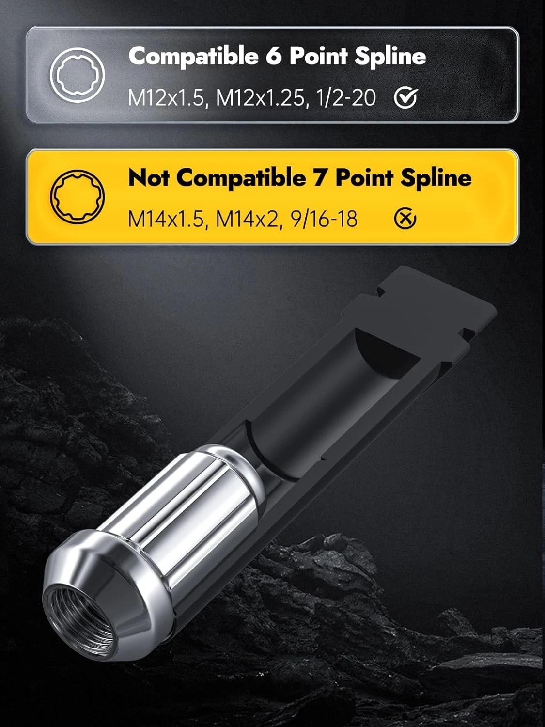 6-Point Spline Lug Nut Socket Key Tool – 17mm Hex Black