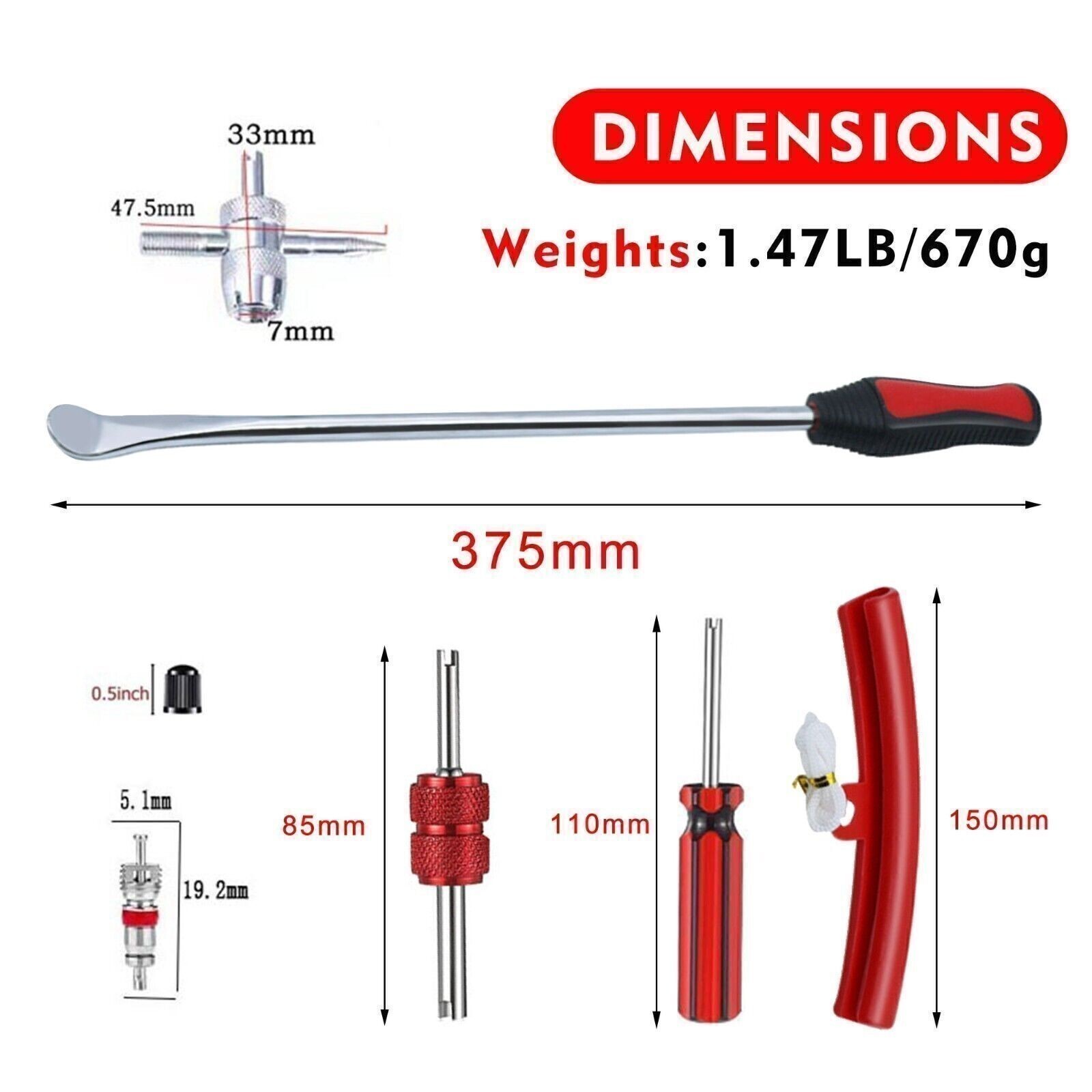 Steel Tire Spoon Lever Iron Kit Professional Motorcycle Tire Changing Tool USA