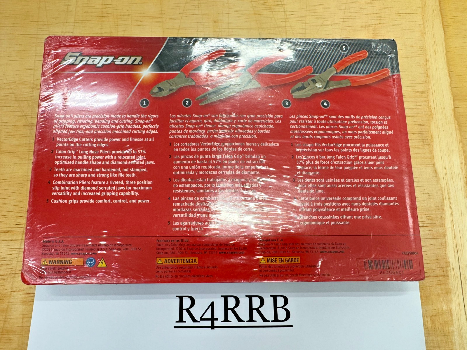 Snap-On Tools USA NEW SEALED RED 3 Piece Soft Grip Pliers / Cutters Set PL306ACF