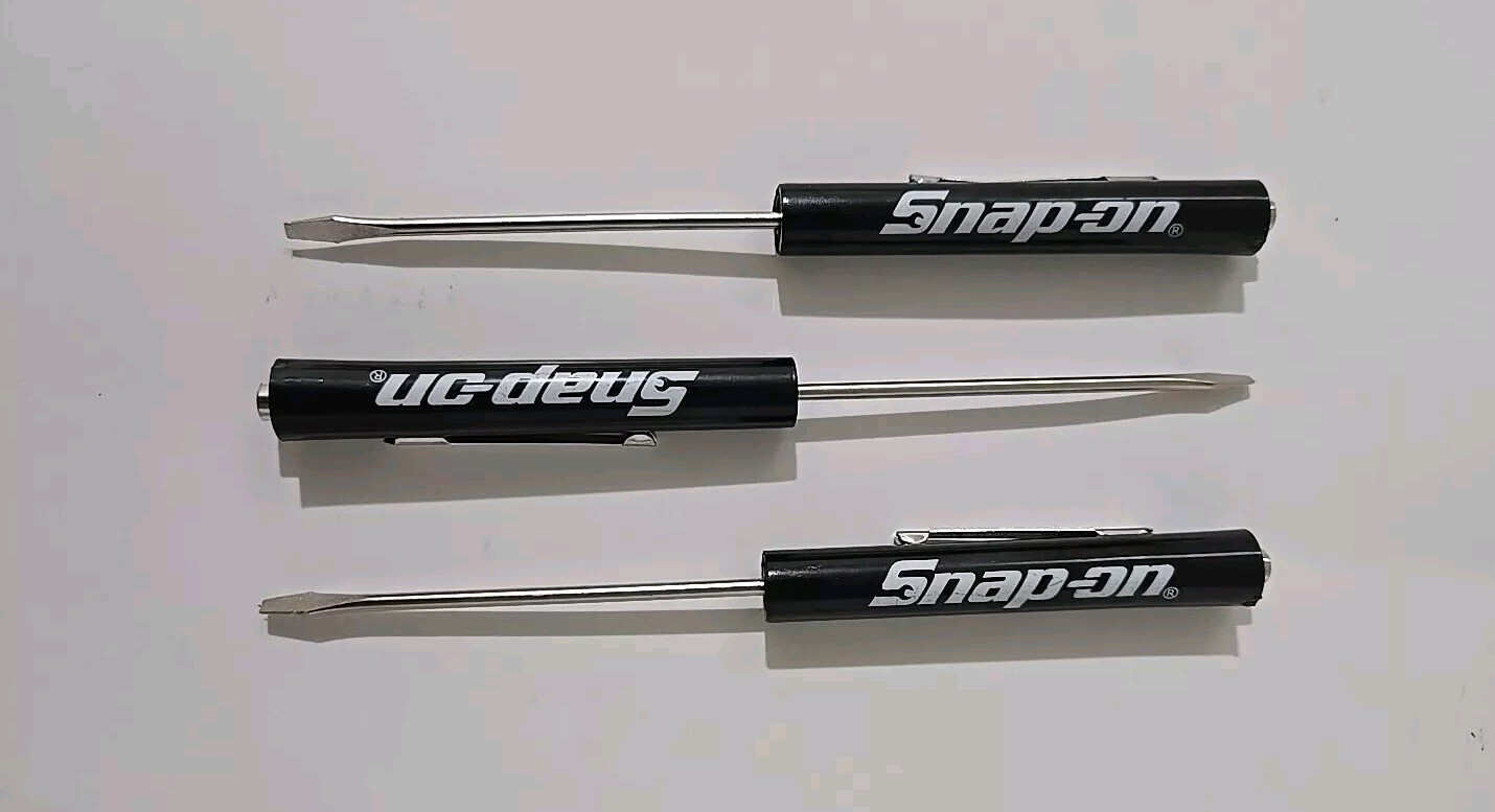 5 Black Snap on tools screwdrivers per order . pocket screwdriver . magnet end