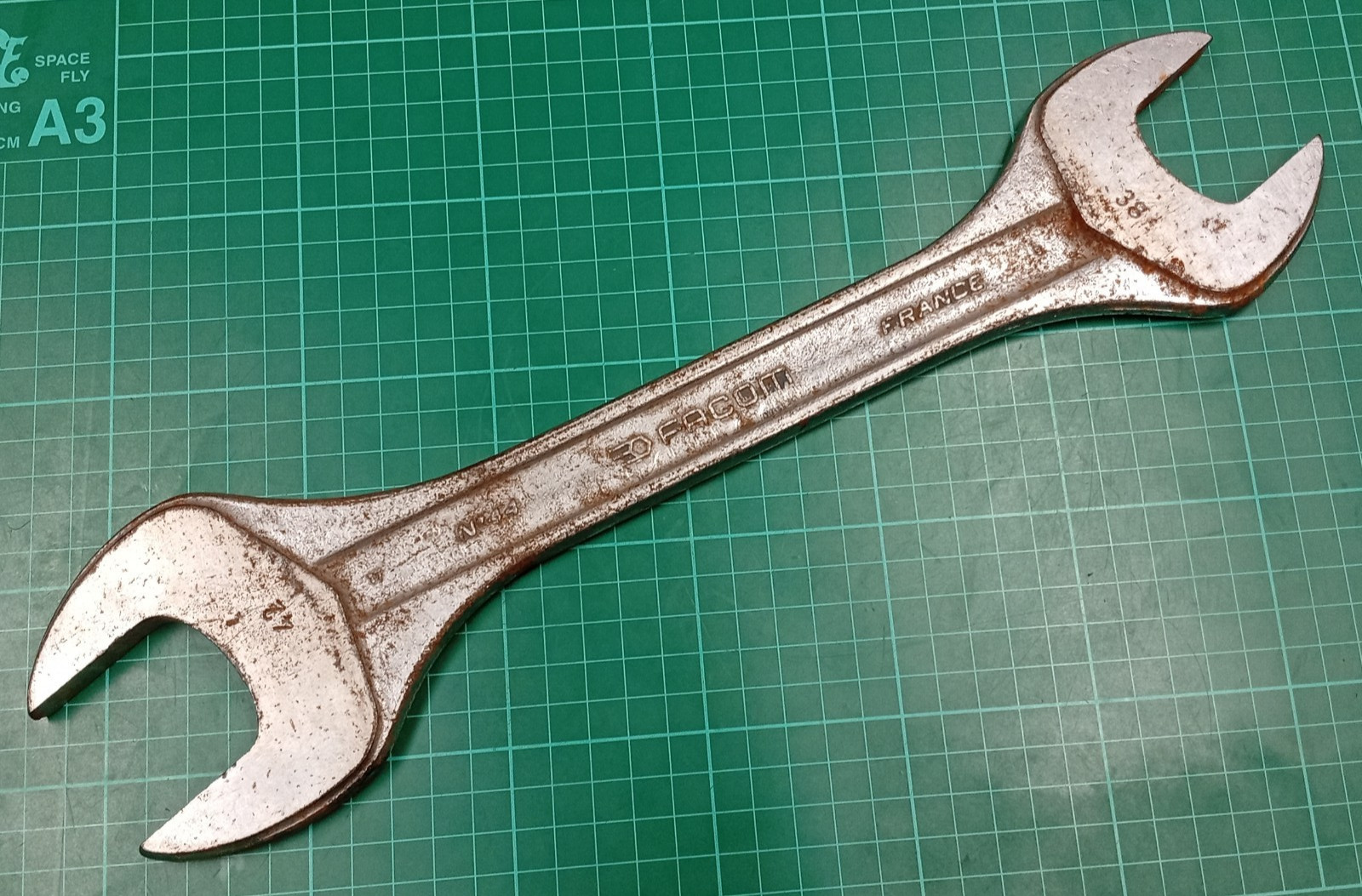 Vintage Facom No44, 38mm x 42mm Vanachrome, Open Ended Spanner, Made In France
