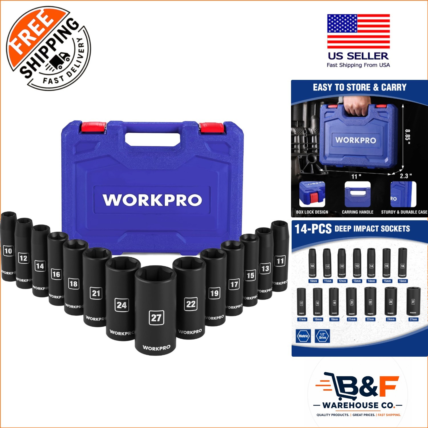 Complete 14-Piece Metric Deep Impact Socket Set – Greater Torque, Less Effort