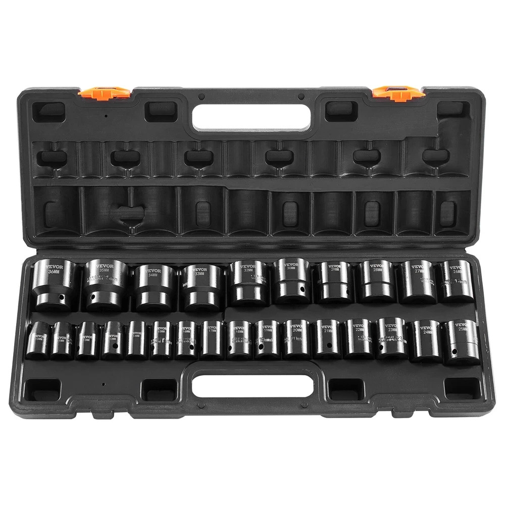 VEVOR Impact Sockets Set 1/2 Inch Drive 26PCS Standard Length Impact Set 6-Point