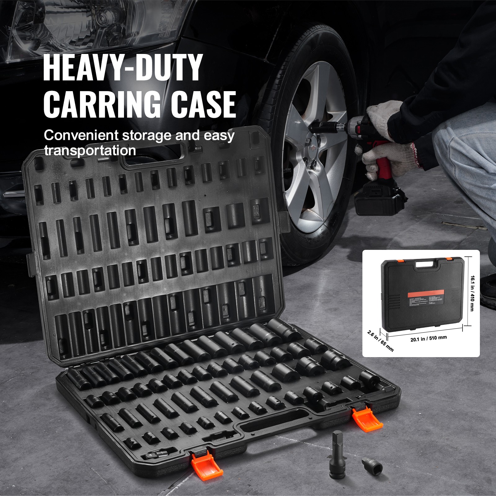 Uimoso 59-Piece Impact Socket Set with 6-Point Design, 3/8″ & 1/2″ Drive