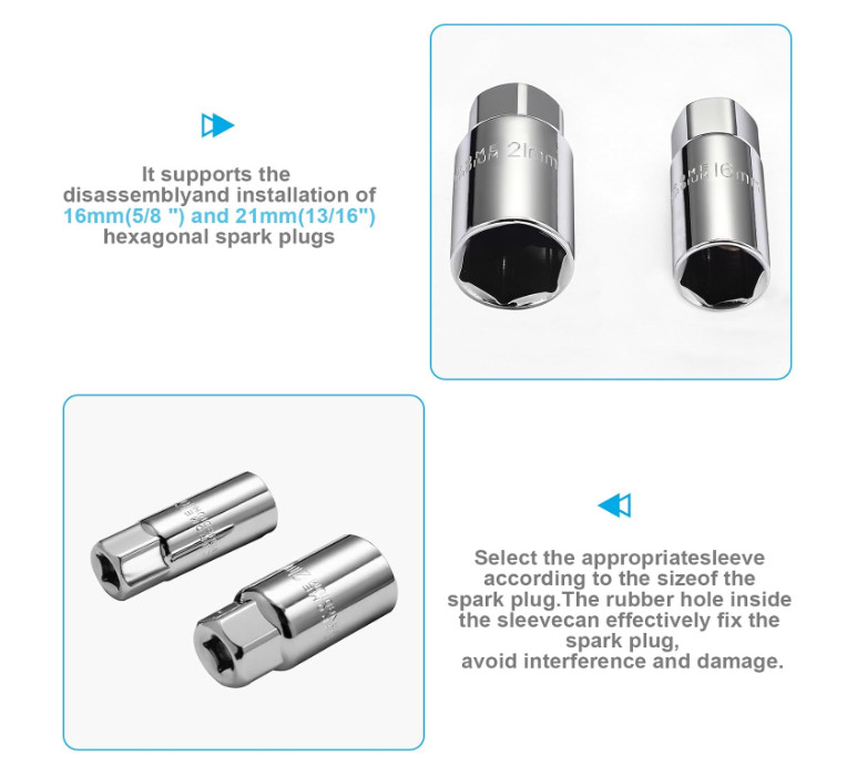 3Pcs Spark Plug Socket Wrench Set T-Handle Universal Tool Kit