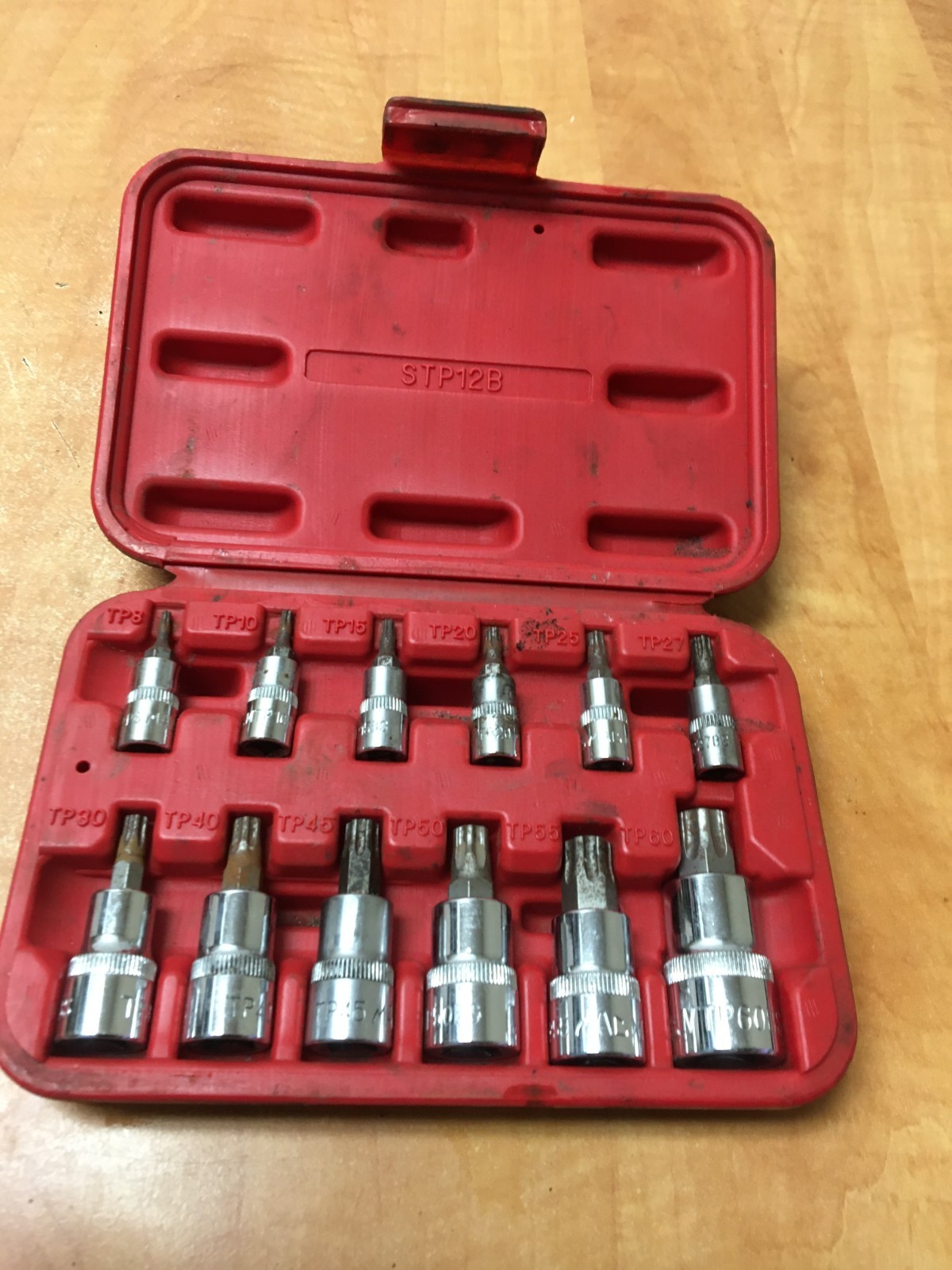 MAC Tools STP12B 12pc Chrome TP8-TP60 Torx Socket Driver Bit Set 1/4 3/8